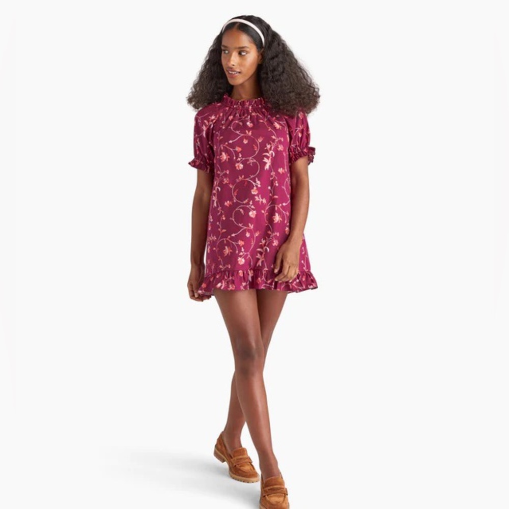 Hill House Maroon Floral Short Ruffle Dress